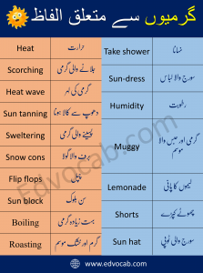 Summer Vocabulary in Urdu and Hindi